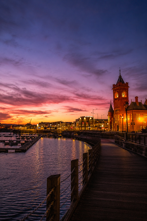 cardiff bay wales millennium centre sunset