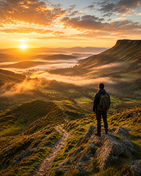 misty brecon beacons mountain valley sunrise