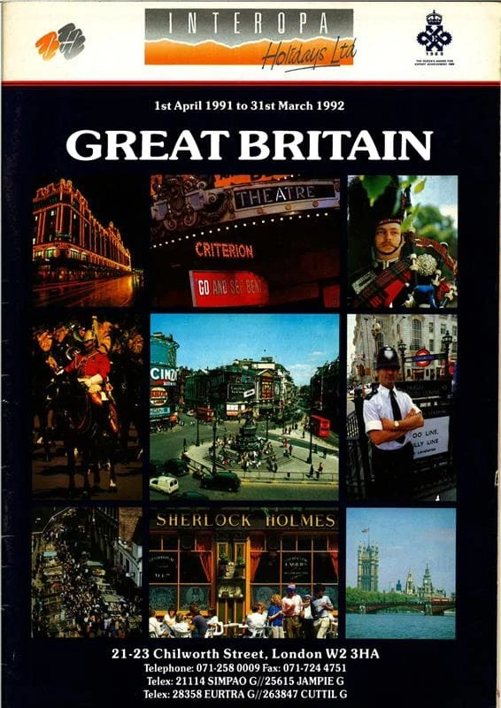 Folleto de viajes de Interopa Gran Bretaña con destinos emblemáticos y cultura del Reino Unido.