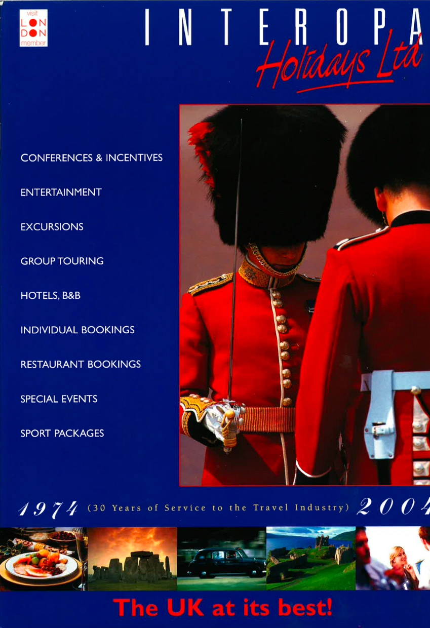 Interopa Holidays Ltd brochure cover featuring British Guards in London