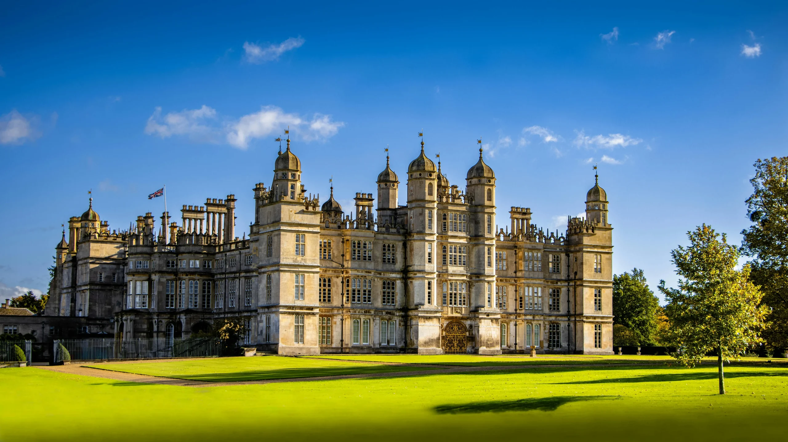 Historic English country mansion with formal gardens