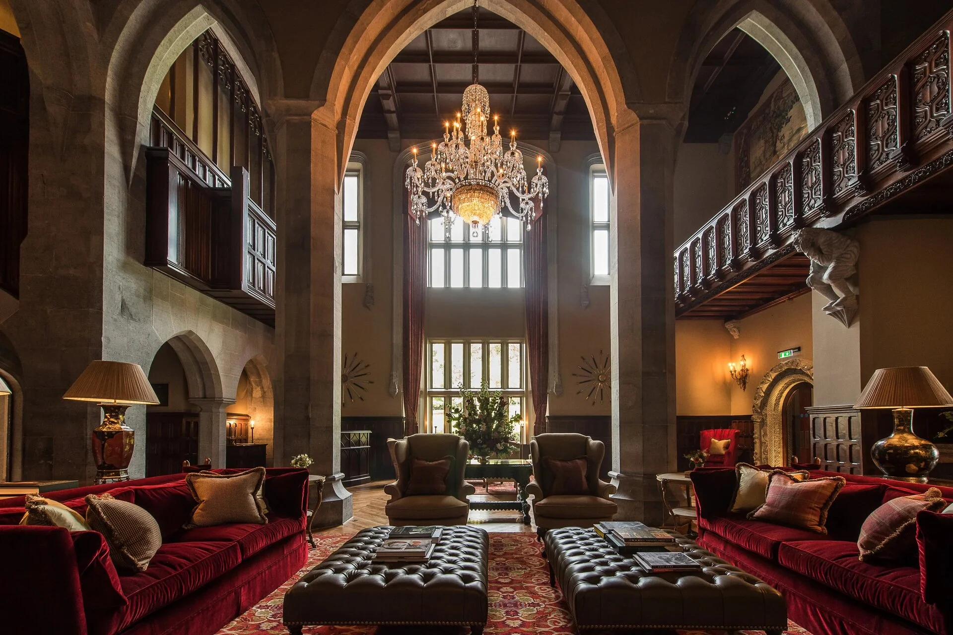 Stunning Neo-Gothic exterior of Adare Manor in County Limerick, Ireland, one of Ireland's finest five-star luxury castle hotels