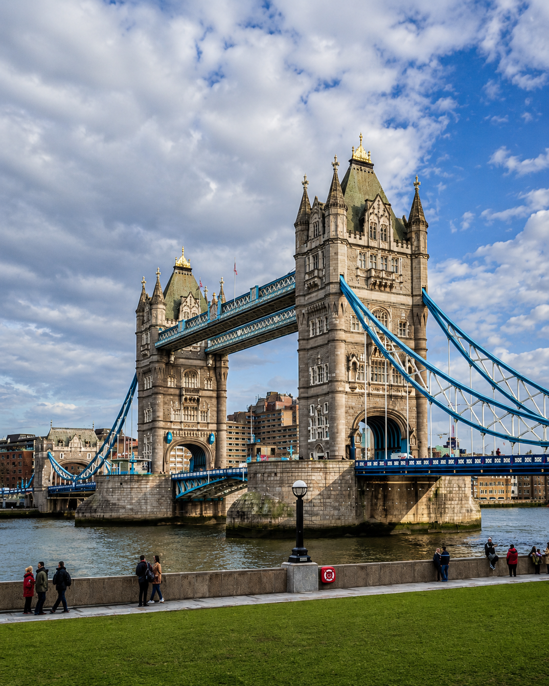 Tower Bridge viewed from the riverside walkway along the Thames