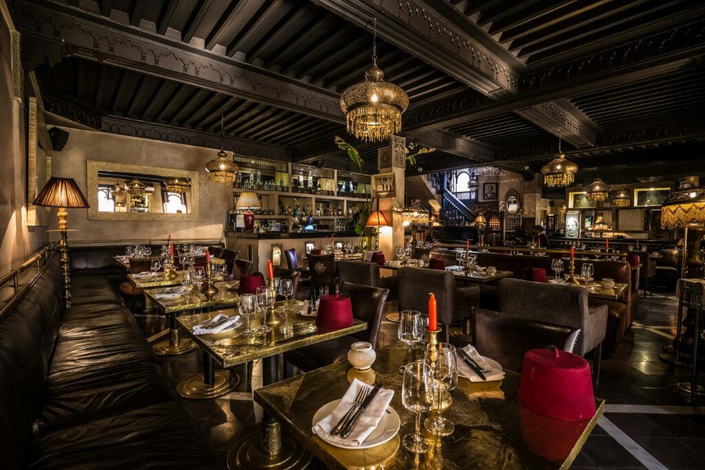 Elegant Michelin-starred restaurant interior set for group fine dining