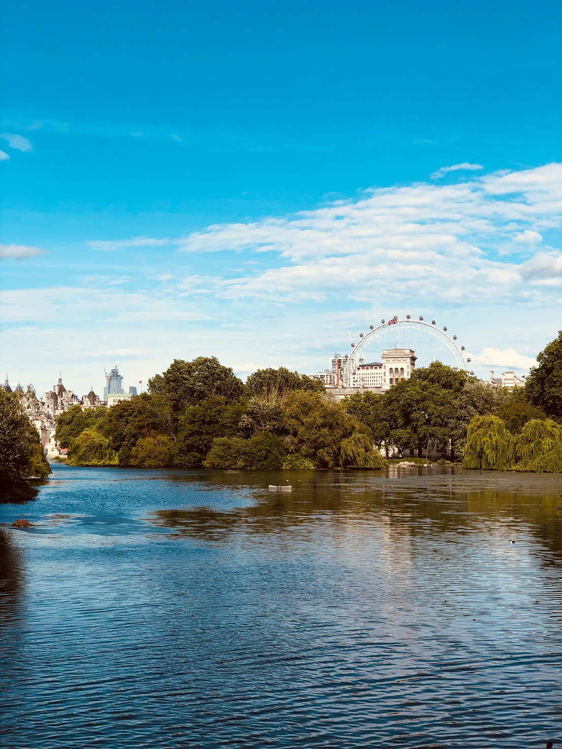 St James’s Park lake with the London skyline in the background