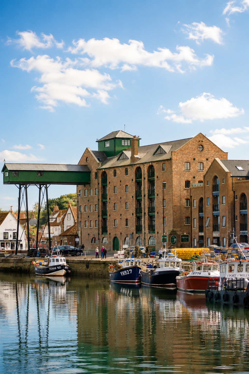 Boats moored in the harbour at Wells-next-the-Sea on the Norfolk coast